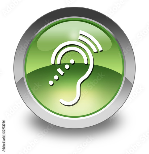Illustration: Green Glossy Pictogram "Hearing Impairment" Green Glossy Pictogram "Hearing Impairment"