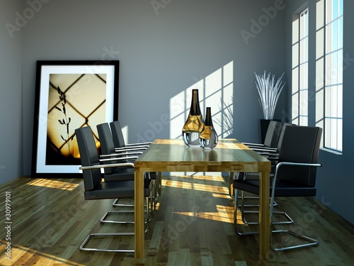 Illustration: Esszimmer mit Holztisch Esszimmer mit Holztisch