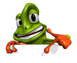 mascotte grenouille qui montre un panneau mascotte grenouille qui montre un panneau