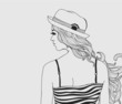 vector hand drawn portrait of a young girl with long hair