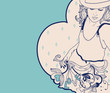 vector girl in a summer wear with an abstract flowers
