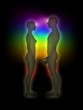 Woman and man silhouette with aura, chakras, energy - profile