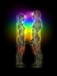 Woman and man silhouette with aura, chakras, energy - profile Woman and man silhouette with aura, chakras, energy - profile
