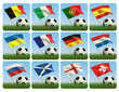 Soccer ball in the grass and the flag against the blue sky. Soccer ball in the grass and the flag against the blue sky.