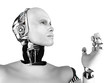 Male robot head in profile.