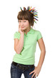 girl with pencils isolated on a white background