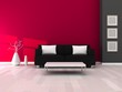 Interior of the modern room, grey and pink wall and black sofa