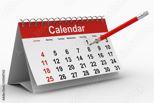 Illustration: calendar on white background. Isolated 3D image calendar on white background. Isolated 3D image