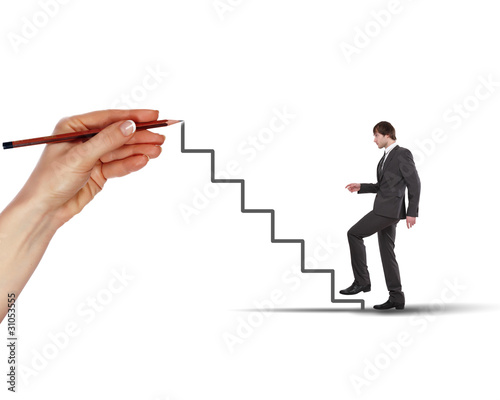 Illustration: young man climbs the ladder young man climbs the ladder
