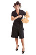 housewife with kitchen knife and plaything