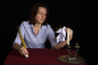 portrait of beautiful brown-haired girl writing work portrait of beautiful brown-haired girl writing work