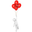 Man flying attached to red balloons Man flying attached to red balloons