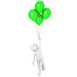 Man flying attached to green balloons Man flying attached to green balloons