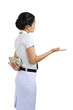 Photo: woman hiding money woman hiding money