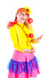 A girl dressed as Pippi Longstocking juggling