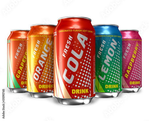 Illustration: Set of refreshing soda drinks in metal cans Set of refreshing soda drinks in metal cans