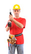 Manual worker with battery drill isolated on white background. Manual worker with battery drill isolated on white background.