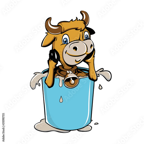 Vector: Little cow in a glass of milk Little cow in a glass of milk