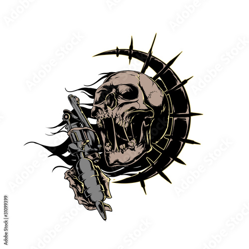 Skull With Tattoo Machine Logo