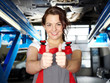 Girl has an apprenticeship and shows thumps up