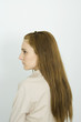 Young woman with long hair, profile, portrait