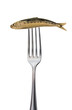 diät / gabel mit einer geräucherten sardine