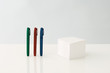 Pens and note block, close-up