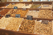 Variety of nuts on street market Variety of nuts on street market