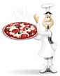 Pizzaiolo Cuoco Chef con Pizza-Cook with Pizza-Vector