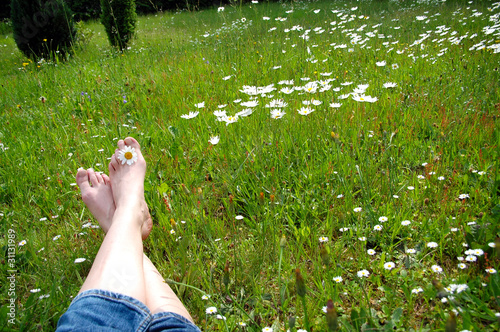 Photo: Fusse auf Blumenwiese im Frühling Fusse auf Blumenwiese im Frühling
