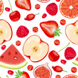 Seamless pattern of red fruits and berries