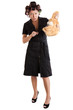 housewife with kitchen knife and plaything
