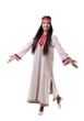 Young girl in dance pose and smile - flax cloth