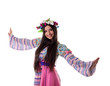 young girl with garland dance in russian costume