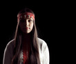 Young beauty girl in dark - flax cloth