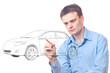 Men drawing a car. Men drawing a car.