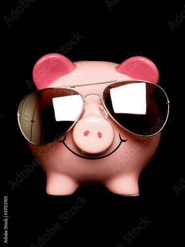 Photo: Piggy bank with sunglasses Piggy bank with sunglasses