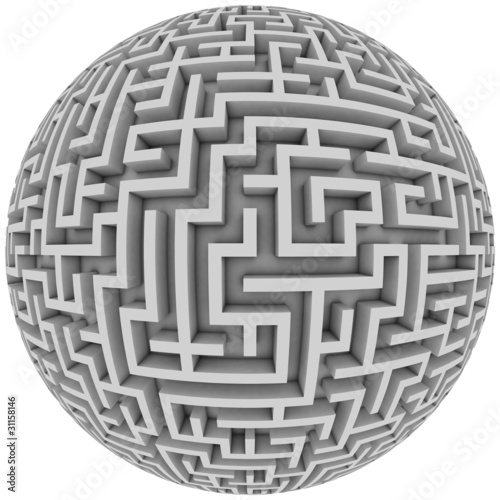 Illustration: labyrinth planet - endless maze with spherical shape labyrinth planet - endless maze with spherical shape