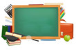 Back to school. Green desk with school supplies. Back to school. Green desk with school supplies.