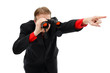 Showing direction with binoculars