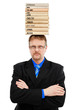 Man with language books on head Man with language books on head