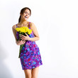 portrait of brunette woman with bouquet