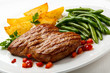 Grilled steak, potatoes and green beans Grilled steak, potatoes and green beans