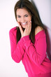 portrait of young  woman with smile and hands