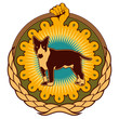Vector: Illustrated colorful ghetto emblem with dog. Illustrated colorful ghetto emblem with dog.