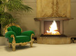 Royal armchair by fireplace in luxury interior Royal armchair by fireplace in luxury interior