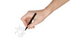 Man's hand drowing a light bulb, isolated on white Man's hand drowing a light bulb, isolated on white