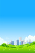 Green landscape with city
