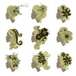 Vector set of vintage girls hair with flowers