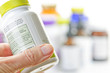Hand holding medicine bottle Hand holding medicine bottle